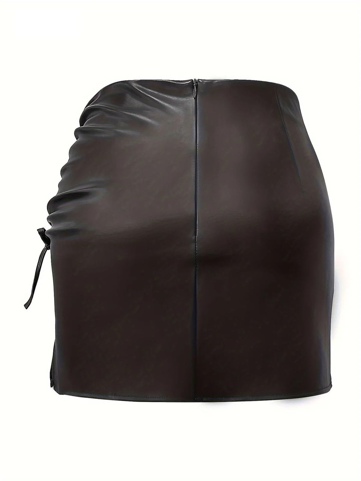 Minifalda de Cuero sintético Negro for Mujer, Falda Corta de Cintura Alta con Abertura for Invierno, Sexy, Estilo A