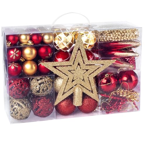 Hengsong Weihnachtskugeln Rot Gold,Weihnachtsbaumkugeln Plastik 102...