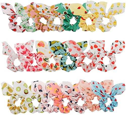 ACO-UINT 20 Pack Scrunchies Hair Ties for Thick Hair, Cute Hair Scrunchies with Ribbon for Girls Fruit Scrunchies with Bow for Women's Hair, Ponytail Holders Hair Accessories for Women