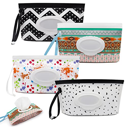 Image of Baby Wipes Dispenser, Refillable Portable Wipe Case Lightweight Travel Wet Wipes Holder Waterproof Wipe Container with Sealed Zipper to Keep Wipes Moist (4pack)