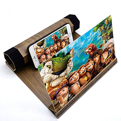 DokFin Lupa de Pantalla de teléfono móvil, 12 Pulgadas Ampliadora De Pantalla De Smartphone HD 3D, Amplificador de Pantalla para teléfono con Soporte de Madera Plegable para Ver Películas