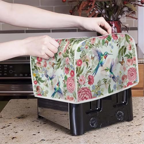 Image of Talayituse Hummingbird Butterfly Flower Print 4 Slice Toaster Covers Dust Protection Bread Maker Covers Toaster Oven Cloth Cover Kitchen Accessories Washable Appliance Cover with Handle