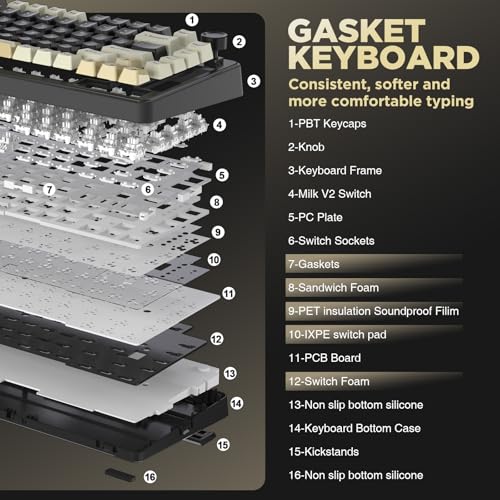 Image of YUNZII B75 Mechanical Keyboard,75% Layout with Knob,Hot Swappable RGB Backlit Gasket Mounted, Creamy Typing, Double-Shot PBT Keycaps,Cherry Profile,for Win /Mac (Black, Milk V2 Linear Switch)