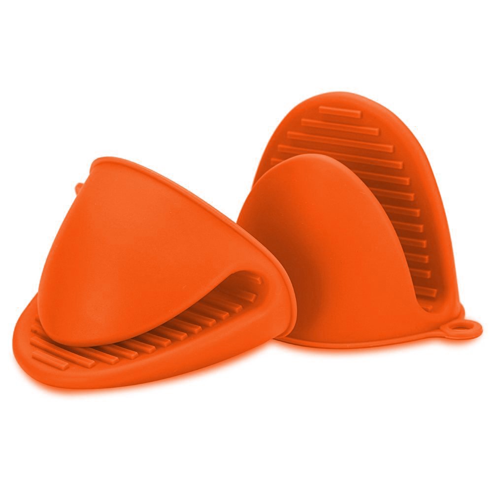 OUHUAN 2x Oven Mini Mitts Silicone Heat Anti-scald Gloves for Pinch Grips, Pot Holder and potholders Orange