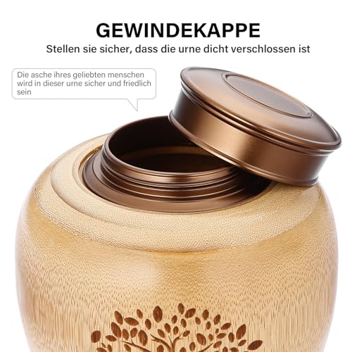 HOOMTREE Kleine Urnen für Menschliche oder Haustier Asche aus Bambus,Kleine Andenkenurnen mit Baum-des-Lebens-Muster Eingraviert,Kleine Bestattungsurne für Menschliche Asche