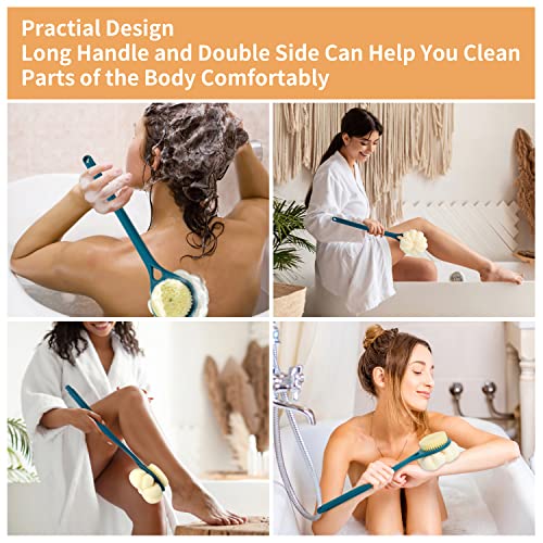 Shower Body Brush With Bristles And Loofah, Frosted Bath Net Sponge With 15 Inch Handle For Skin Exfoliation Shower, Massage Bristles, Wet Or Dry Brushing,Back Brush For Men And Women,Green #TOP5
