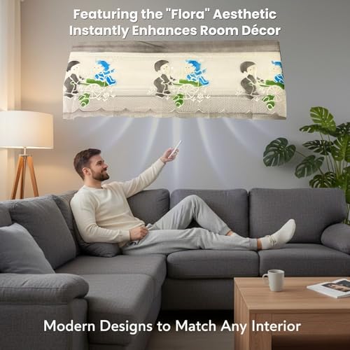 Image of Combo Cotton Net Split AC Cover Indoor Unit for 2 Ton Capacity AC, Premium Work Indoor AC Dust Protection Cover Designer Summer Ac Cover for 2 Ton Ac (38 X 15.35 X 7.8 inch, Brown & Grey)