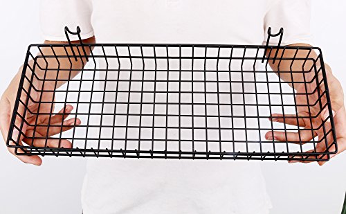 Kaforise Hanging Basket For Wire Wall Grid Panel, Multi-Function Wall Storage And Display Basket, Large Size, Black Painted #TOP1