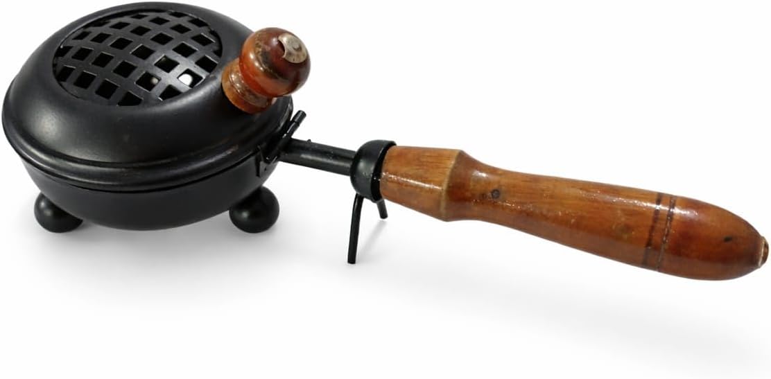 Samy Collectibles Metal Round Black Dhoop Dani Dhuni Loban Burner with Handle - 3.25 Inches Diameter