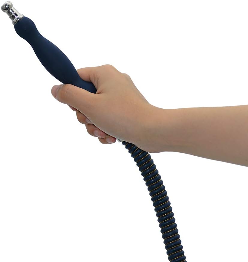 Rubber Handle Hookah Hose with Metal Tip Leather Wrapped Hookah Hose Washable Durable 72" Long Shisha Hose (Dark Blue)
