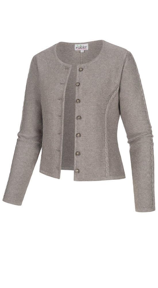 Nübler Strickjacke Amira Trachtenjacke für Damen - Cardigan mit Knöpfen und Rundhalsausschnitt aus Baumwolle.