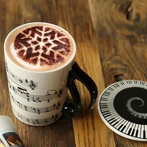 XRKJ Ceramic Mug Cup, Creative and Unique Musical Notes Design Coffee Mug, Music Notes Ceramic Cup, Mug Cup with Lid Staves For Household Office Best Gift For Music Lover Friend