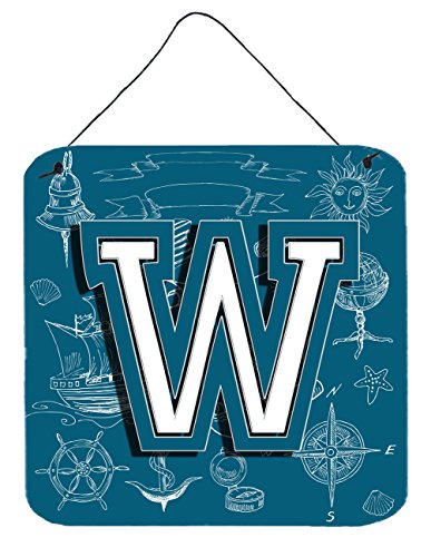 Caroline's Treasures CJ2014-WDS66 Letter W Sea Doodles Initial Alphabet Wall or Door Hanging Prints Aluminum Metal Sign Kitchen Wall Bar Bathroom Plaque Home Decor, 6x6, Multicolor