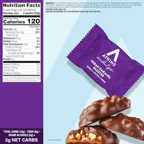 Image of Atkins Pecan Caramel Clusters, Dessert Favorite, High in Fiber, Low Carb, 2g Sugar, 60 Count