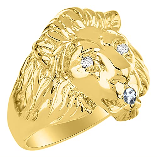 Image of Rylos Lion Head Ring Color Stones Eyes & Diamond Mouth - Fun Designer Rings in Sizes 8-13 in Yellow Gold Plated Silver