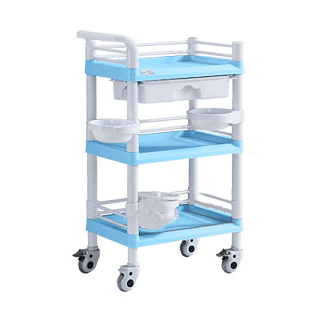 Ruchome Wózki Stojak Do Przechowywania Wózek Do Serwowania Wózek Medyczny 3-Poziomowy Wózek Na Sprzęt Medyczny Na Kółkach, Heavy Duty Abs Salon Kosmetyczny Wózek Użytkowy Z Szufladami Wiadro Na