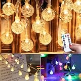 Minetom Globe String Lights Plug in - 33 ft 100 LED USB Crystal Globe Fairy Lights with Remote and Timer, Waterproof for Bedroom Tent Porch Patio Party Garden Indoor, Warm White and Multicolor