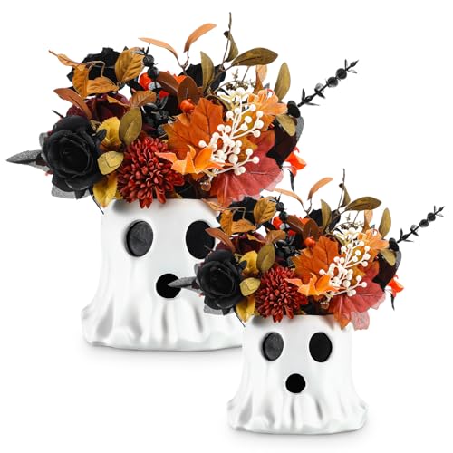 Fullhawl 2 Pack Ghost Bucket Decor Halloween Vase Cutest Ghost Candy Bowl Planter Pot Halloween Bucket Vase for Indoor Outdoor Garden Home Decor