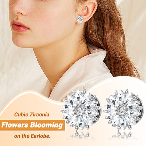 Tunnels Gauges, 2PCS Stainless Steel Tunnel Set Flower with Cubic Zirconia Ear Gauges 00G Ear Piercing Jewelry3