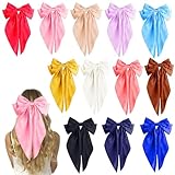 12 PCS Large Hair Bows for Women Girls Cute Ribbon Bow Hair Clips with Long Tails, Big Silky Satin Bows for Hair, Vintage Hair Accessories for Girls Women