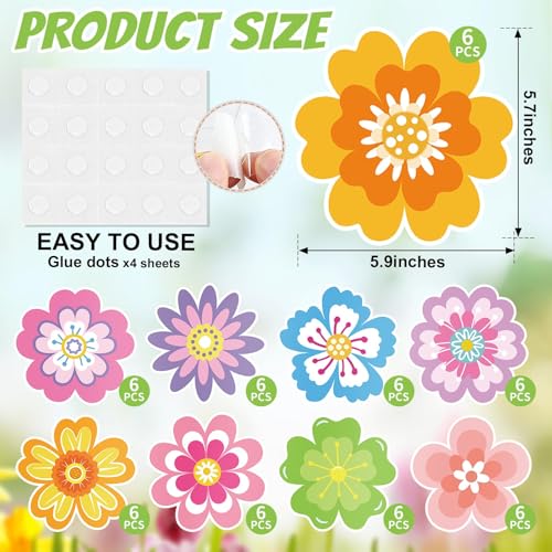 54 Stück Papierausschnitte Blumen, Bunte Blumenausschnitte für Klassenzimmer DekoSchwarzes Brett,Doppelseitig bedruckte Papierblumendekoration, Papierausschnitte für Basteln, Frühling Sommer Tischdeko