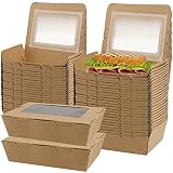 KEILEOHO 60 Pack Take Out Kraft Brown Boxes with Clear Window, 40oz Take Out Food Containers, Catering To Go Pastry Boxes, Disposable Paper Food Boxes for Pastries, Dessert