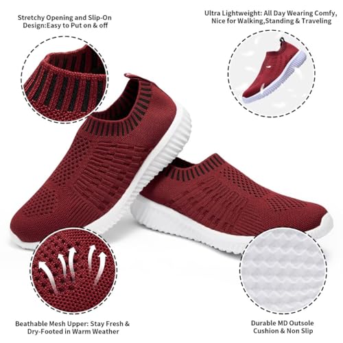 Image of konhill Womens Walking Shoes Slip On Sneakers Breathable Mesh Lightweight Casual Footwear for Daily Commute