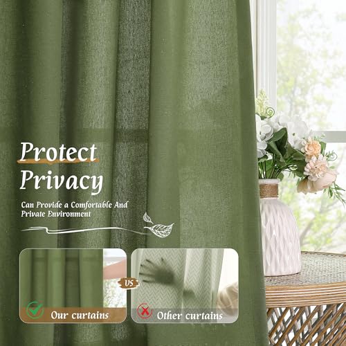 Image of LAMIT Olive Green Linen Curtains 40 Inch for Kitchen Small Window 2 Panels