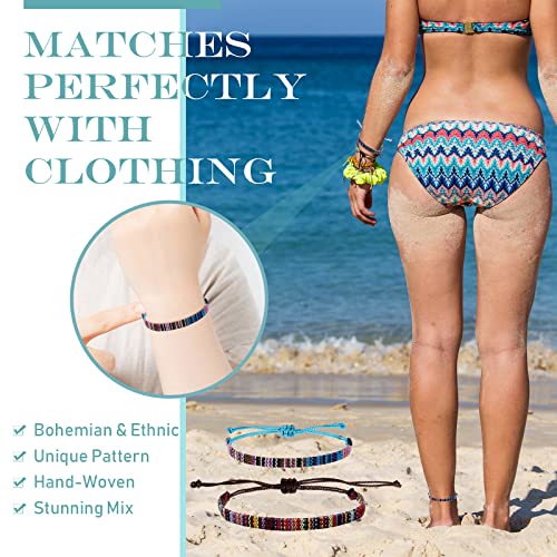 16 Pcs Boho Surfer Ankle Bracelet Set Surfer Bracelet Adjustable Waterproof Ethnic Bracelet Unisex Handmade Braided Bracelets Beach Colorful Thin String Rope Jewelry Festival Clothes Accessories #TOP2