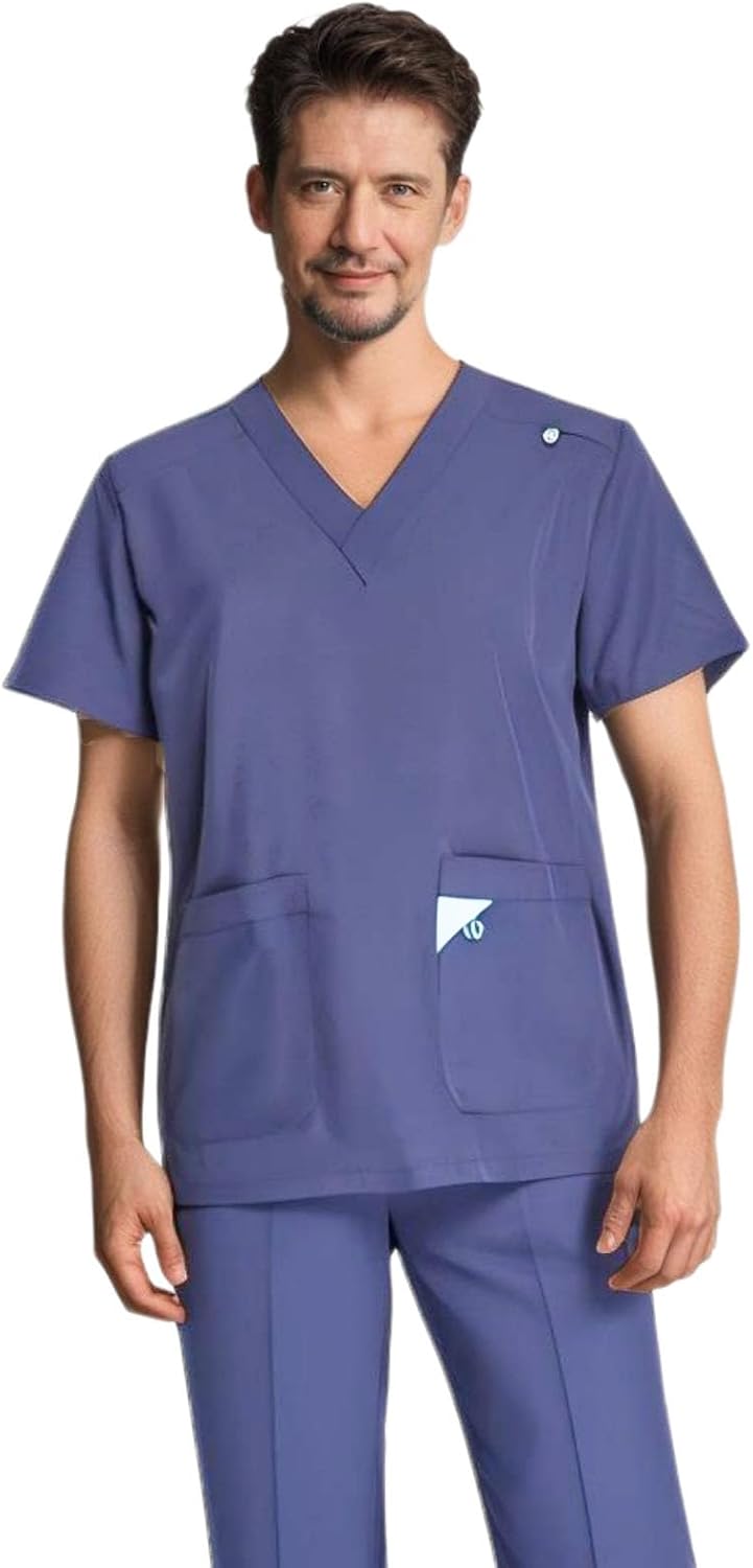 DEEYOTA Medical Scrubs for Men,Scrubs for Men Set,Man Scrub—Classic V-Neck Top & Jogger Pants(Blue Grey)(M)