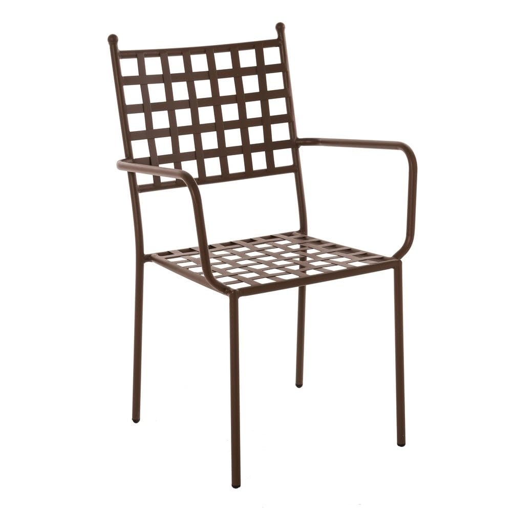 LOLAhome Silla de jardín Cartago Marrón Oxido | Estilo Hierro Forjado | Contract, Resistentes y Duraderas | Apilable y con Brazos | 56x61x90 cm | para Exterior, jardín, terraza | Cartago