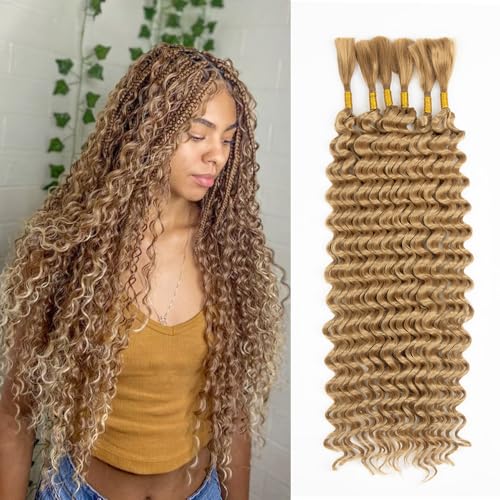 Braiding Hair for Boho Braids Hair 200g 24 Inch Curly Braiding Hair No Weft Deep Wave Bulk Hair for Braiding Wet and Wavy Boho for Braiding (#27,200g/ 6 bundles)