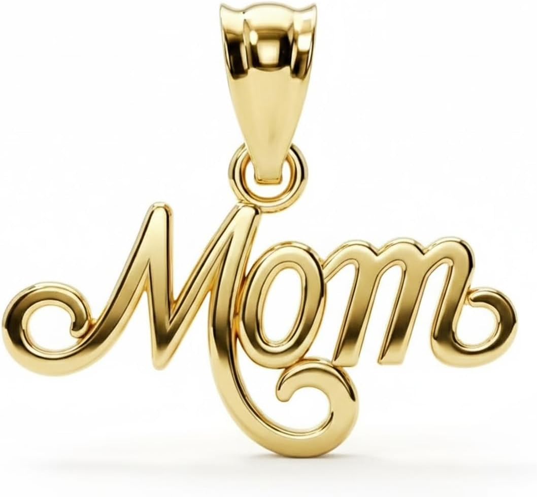 Gold Mom Charm Pendant - 10 Karat Gold - For Mom Jewelry - Cursive Mom Pendant - Mother's Day Gift