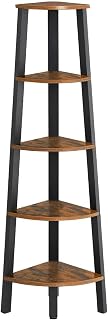 VASAGLE Corner Shelf, 5 Tier Bookcase, Ladder Shelf, Storage Unit, Plant Stand for Living Room, Industrial Style, with Steel Frame, Rustic Brown and Black LLS35X