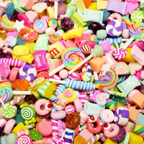 Halloluck 50 Pcs Nail Slime Charms Easter DIY Craft Making Resin Jewery Making Kit, Resin Flatback Slime Beads Making Supplies for DIY Scrapbooking Crafts (Candy)