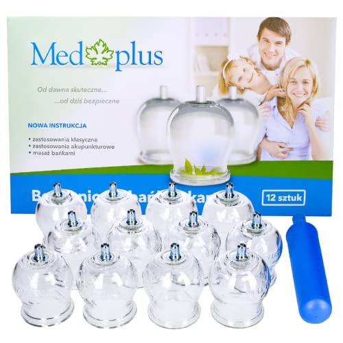 Cupping Cups with Pump 12 Pieces, Glass Cupping, Traditional Chinese Therapy, Chinese Massage Medical, 58 mm x 27 mm x 37 mm | Back Pain Relief, Physical Therapy, Lymphatic Drainage Neck