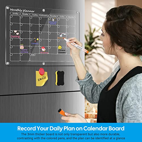 Acrylic Magnetic Calendar For Fridge, Bestmal 16"X12" Monthly Clear Dry Erase Calendar Board For Fridge Reusable Planner Board Calendar Whiteboard Memo Planning Boards For Refrigerator With 6 Markers #TOP2