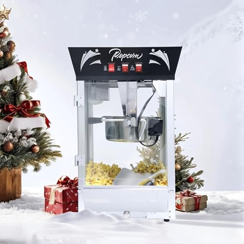Commercial Popcorn Machine, 12 Ounce Popcorn Popper with Stainless Steel Kettle, Tempered Glass Panels, 850W Countertop Popcorn Maker for Business, Home Theaters, Parties and Events (Black)