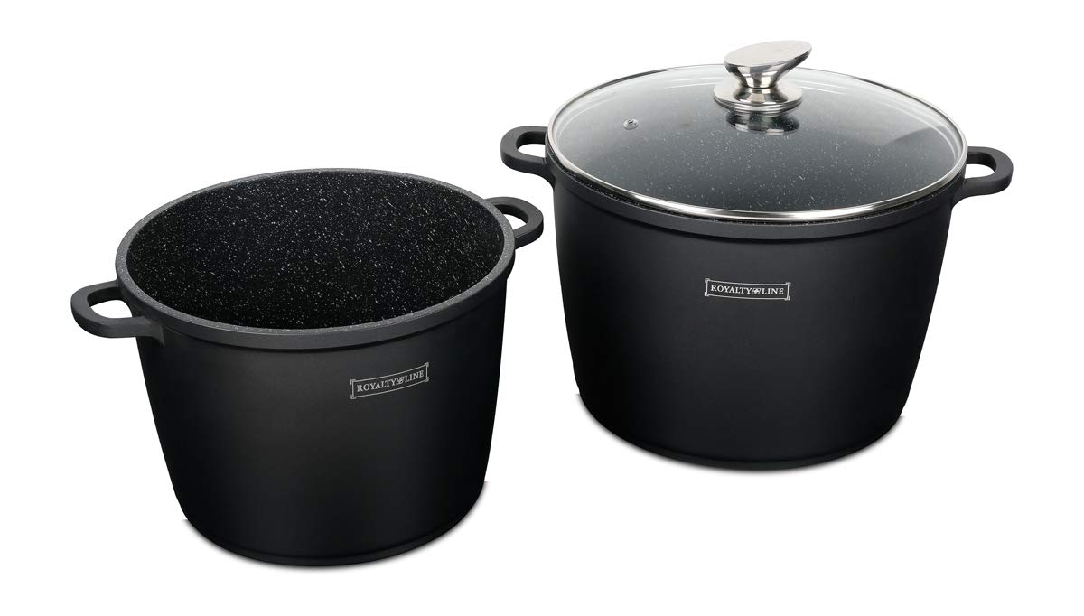 Royalty Line® AD28M Kochtopf mit Glasdeckel, Antihaftbeschichteter, Induktionsgeeignet, 10.5 Liter, 28 cm, Schwarz