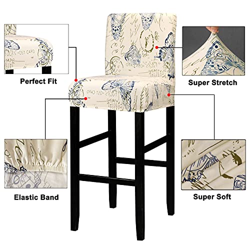 Image of Lellen Bar Stool Chair Covers Set of 4,Jacquard Bar Stool Cover Barstool Covers Slipcovers Stretch Bar Stool Covers with Backs Bar Stool Protector Covers for Kitchen Dining Room Counter Island
