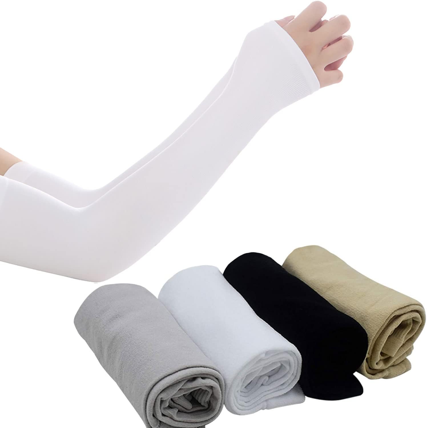 Dogxiong4 Pairs UV Sun Protection Arm Sleeves for Men Women Tattoo Cover Cooling Sleeves for Outdoor Fishing Campping Football, 4 Color, Middle
