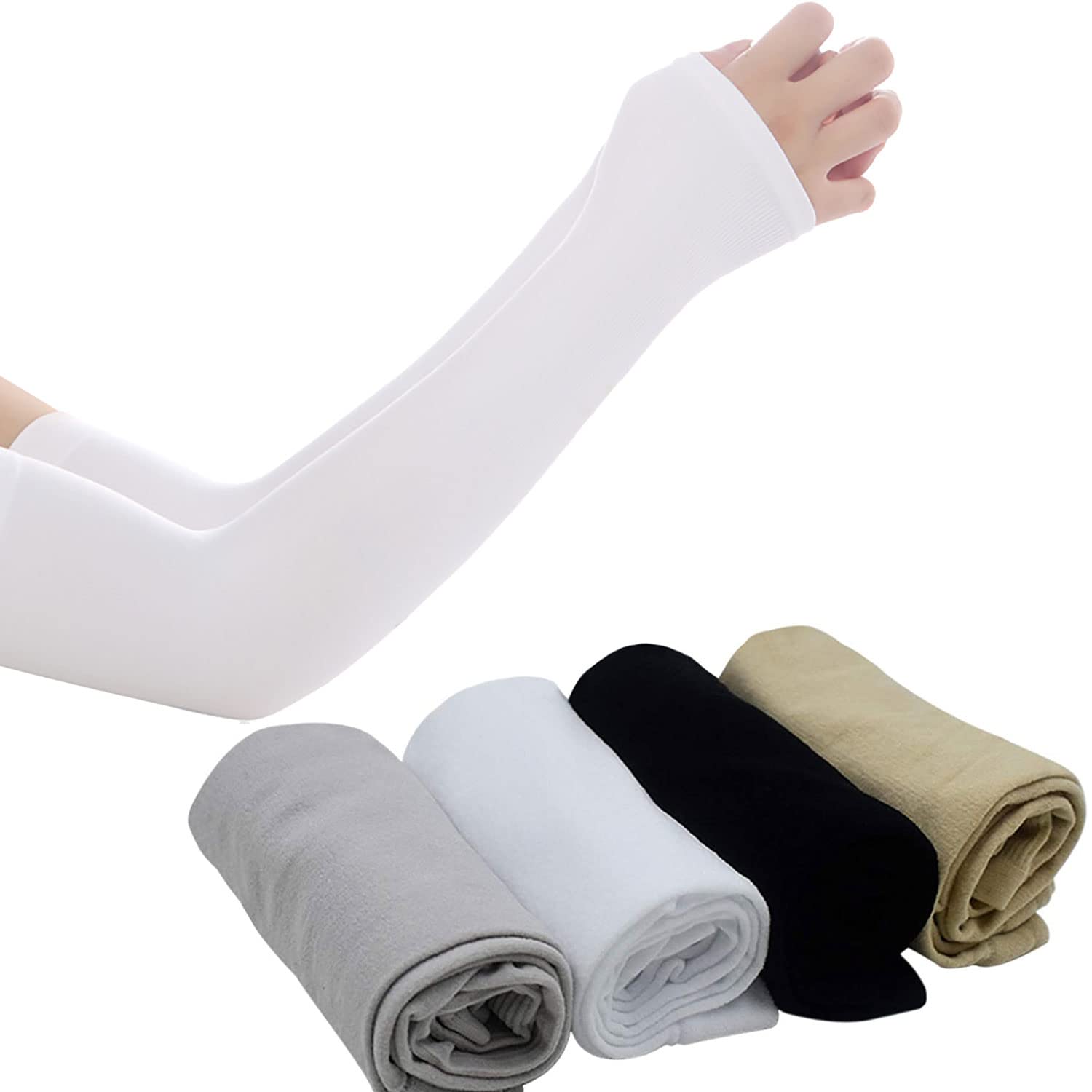 Dogxiong4 Pairs UV Sun Protection Arm Sleeves for Men Women Tattoo Cover Cooling Sleeves for Outdoor Fishing Campping Football, 4 Color, Middle