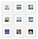 Tiny Mighty Frames 9-Set, Wood, Square, Instagram, Photo Frame, 4x4 (Mat), 8x8 (9, White)