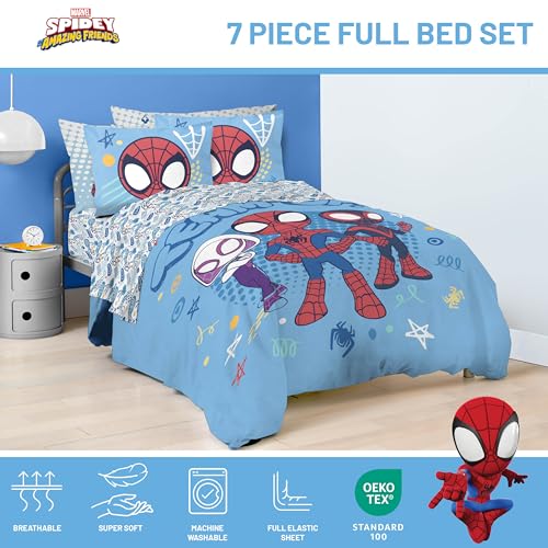 Image of Jay Franco Marvel Spidey and His Amazing Friends 7 Pc Full Comforter Set | Super Soft Microfiber Bed in a Bag, Superhero Bedding, Ghost-Spider, Machine Washable, Official Marvel Product, Kids Gift