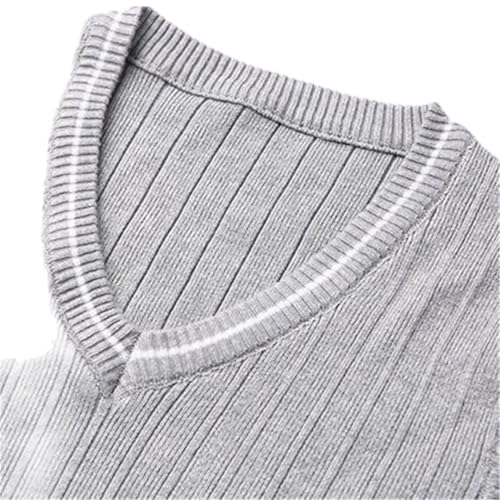 Men Winter Solid Color Splicing V-Neck Vertical Stripes Sleeveless Knitted Sweater Vest3