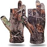 Camouflage Fingerless Hunting Gloves Lightweight Anti-Slip Stretch Fishing Gloves Archery Accessories Shooting Outdoors for Men Women (L)