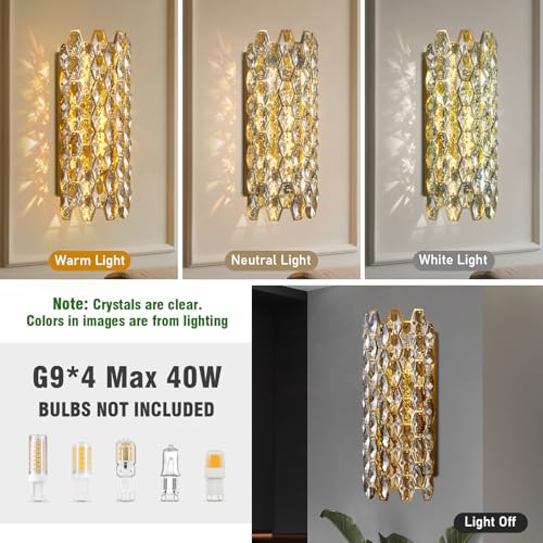 Image of Crystal Wall Sconces,Modern Gold Wall Light Fixtures,Luxury Indoor Wall Lamp,Vanity Wall Mount Lamps for Living Room,Bedroom,Bathroom,Bedside,Hallway,Stairway