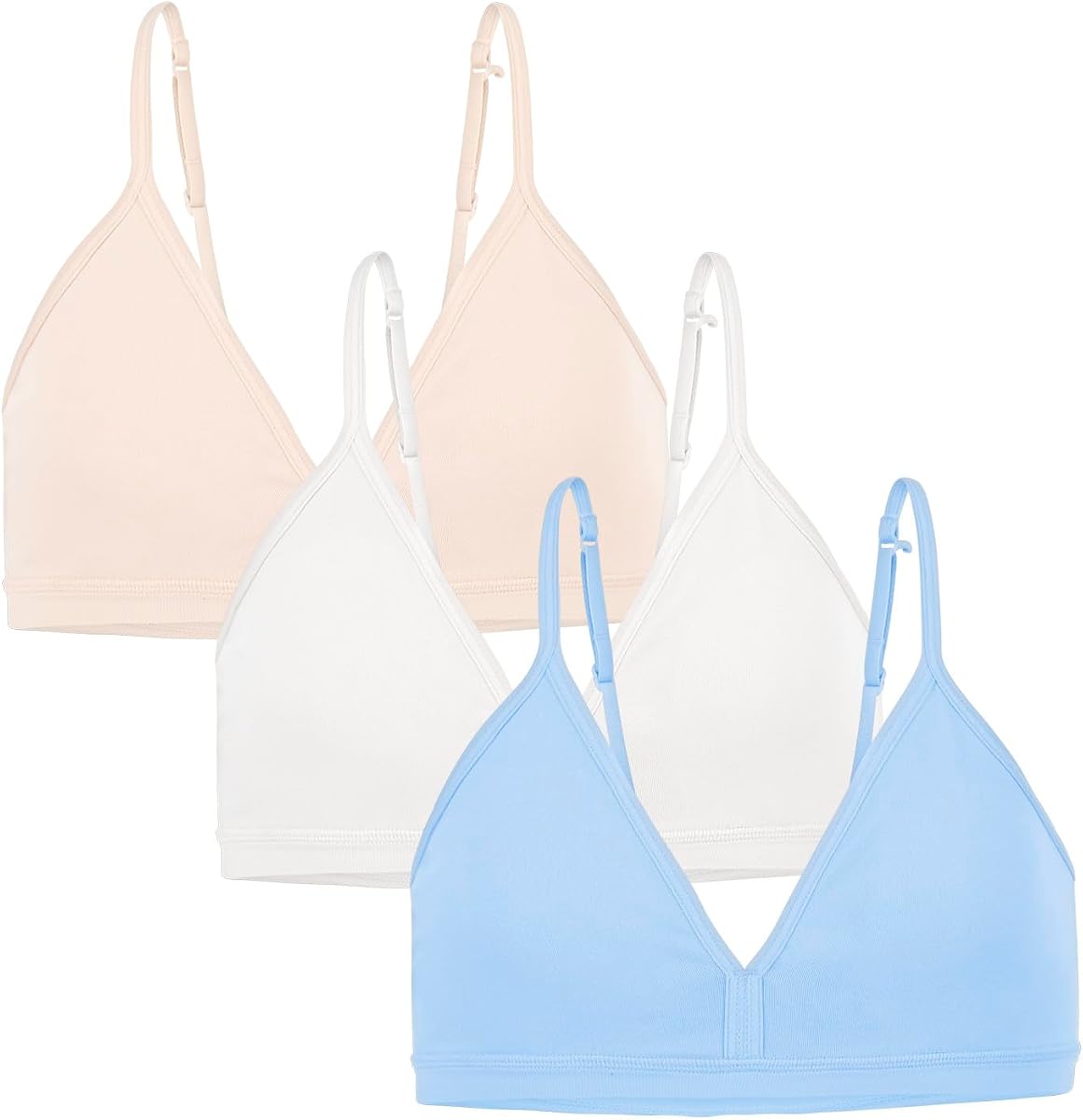 Fruit of the Loom Girl's Soft & Smooth Seamless Training Bra Multi-Pack | Wireless Bralette For Girls V-Neck Removable Pads Converts to Racerback Tween & Big-Girl No Underwire Bra