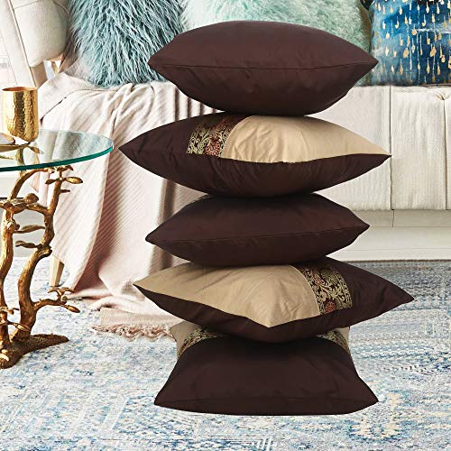 Image of Cushion Covers 18x18 Set of 2 Luxury Sofa Decor Silk Cushion Pillows Covers Brown Cushion Covers 45x45 cm Pack of 2