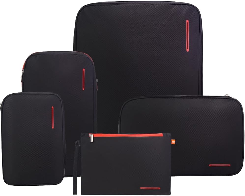 Bee NestingBee Nesting Waterproof Compression Packing Cubes 5 sets, Large Travel Packing organizers for Carry on Luggage, 2 Sides Expandable Storage Bags for Backpacking, Suitcases, 5PCS, Black Red